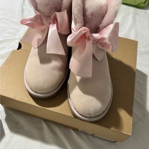 UGG Pink Ankle Boots with Ribbon Detail